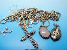 Seven white metal / silver necklaces and five silver pendants set with various hardstones