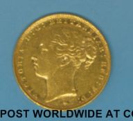An 1886 young head gold full sovereign type 2 reverse,