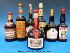 Seven bottles of liqueur and other spirits comprising Pimm's No 1 Cup 26fl oz 60% proof ,