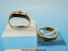 An 18ct gold ring set with rubies and diamonds (size O) and an 18ct gold ring set with diamonds in