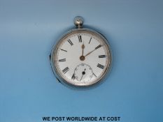 English lever open faced gentleman's silver pocket watch hallmarked Birmingham 1900,