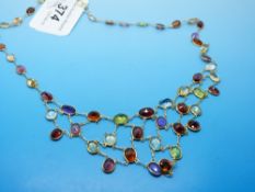 A 14ct gold necklace set with various semi-precious stones