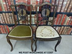 A pair of Waring & Sons 19thC inlaid mahogany salon or bedroom chairs