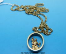 A 9ct gold oval cut out St Christopher pendant and chain (10.