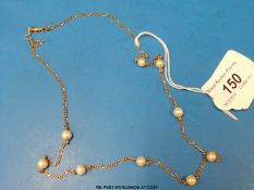 A 9ct gold necklace set with cultured pearls
