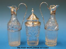 A Georgian hallmarked silver and cut glass four-piece cruet set comprising two pickle pots and two