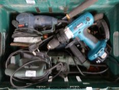 A quantity of mainly power tools to include Makita cordless drill, Bosch sander,