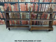 An oak hanging shelf unit, a corner whatnot and a carved shelf unit.