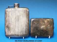 A silver plated hip flask and a silver plated cigarette case