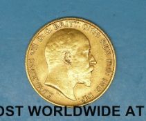 A 1908 gold half sovereign