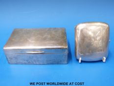 A hallmarked silver cigarette box and case (length 14cm) together with a hallmarked silver