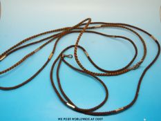 Two 19thC plaited hair Alberts with white metal fittings