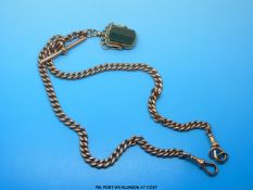 A 9ct gold gentleman's double watch chain and Albert with 9ct gold swivel set with bloodstone and