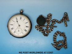 A continental silver gentleman's key wind pocket watch together with Albert,