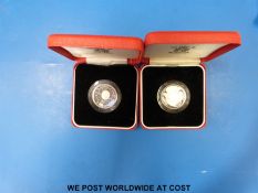 Two cased silver proof £2 piedfort coins,