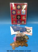 A collection of sundry coinage etc together with a collection case containing modern crowns
