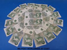 Thirty circulated pre-decimal Bank of England one pound notes, J S Fforde,