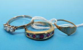 A 9ct gold ring set with rubies and diamonds,