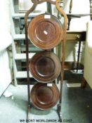 A late 19thC/ early 20thc inlaid three tier folding cake stand (Height 88cm)