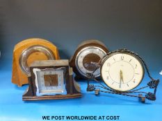 Two Smiths two train mantel clocks together with an Enfield oak cased mantel timepiece and a Smiths