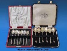 Two cased sets of hallmarked silver teaspoons,