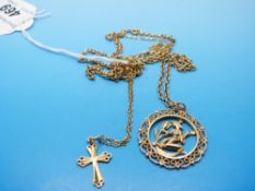 A 9ct gold chain and pendant together with a 9ct gold cross and chain (11.