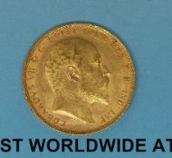 A 1905 cased Edward VII gold full sovereign