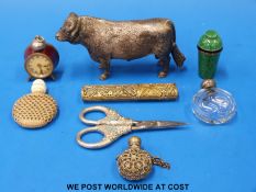 A quantity of novelty collectables to include gilt filigree needle case,