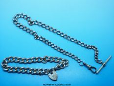 A hallmarked silver Albert chain and a charm bracelet