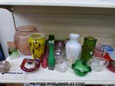 A large collection of Art glass including vase with aventurine highlights, Murano, Whitefriars,