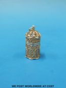 A white metal filigree scent bottle  holder with cut glass bottle and stopper (height overall 3.