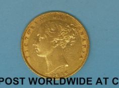 An 1856 young head gold full sovereign shield reverse