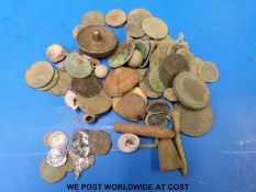 A quantity of metal detector finds includes two Elizabeth 1st silver pennies,