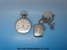 A continental silver gentleman's pocket watch with two secondary dials, keyless movement,