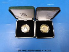 Two cased silver proof £2 piedfort coins,