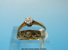 A 9ct gold ring set with a diamond in an illusion setting and a gold ring set with cubic zirconia