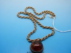 A 9ct gold necklace with amber pendant  marked 375 (14.