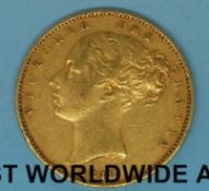 An 1848 young head gold full sovereign shield reverse