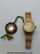 Rolex Oyster Perpetual Datejust 18ct gold ladies wristwatch with date aperture, baton markers,