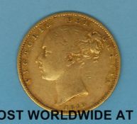 An 1849 young head gold full sovereign shield reverse