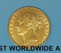 An 1863 young head gold full sovereign shield back