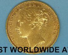 An 1850 young head gold full sovereign shield reverse