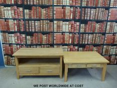 A modern coffee table (length 105cm) with two drawers together with a similar TV stand