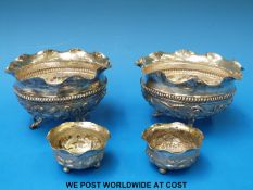 A pair of Eastern white metal bowls together with a similar pair of smaller bowls (216g)
