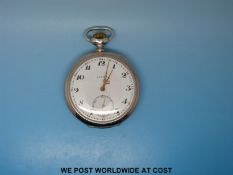 Zenith gentleman's pocket watch with keyless movement in continental silver case with engine turned