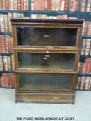 A Globe Wernicke three section oak bookcase (H121, W87,