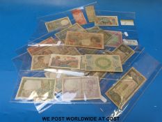 Twenty-five used overseas banknotes to include North Korean Army issue 1949, Bolivian, Martinique,