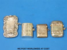 Three vestas marked 925 and a hallmarked silver example