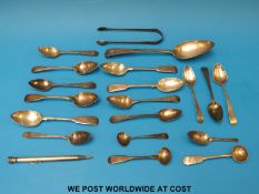 A quantity of mainly Georgian hallmarked silver cutlery including six bright cut spoons, (324g),