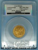 An 1862 young head gold full sovereign, CGS 25,